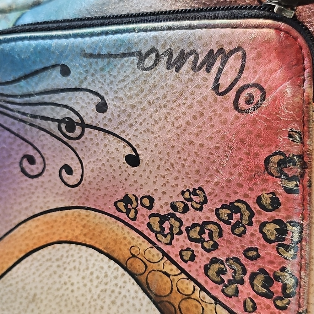 Anna By Anuschka Hand Painted Floral Shoulder Crossbody Leather Bag - Picture 7 of 16